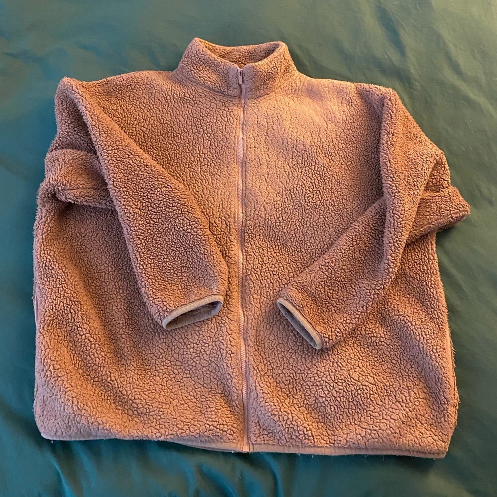 PINK Victoria Secret tan sherpa zip up — XL